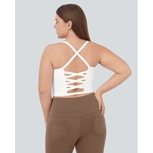 Halara NWT Crisscross Backless Cropped Yoga Plus Size Tank Top Sz 2XL Womens Whi